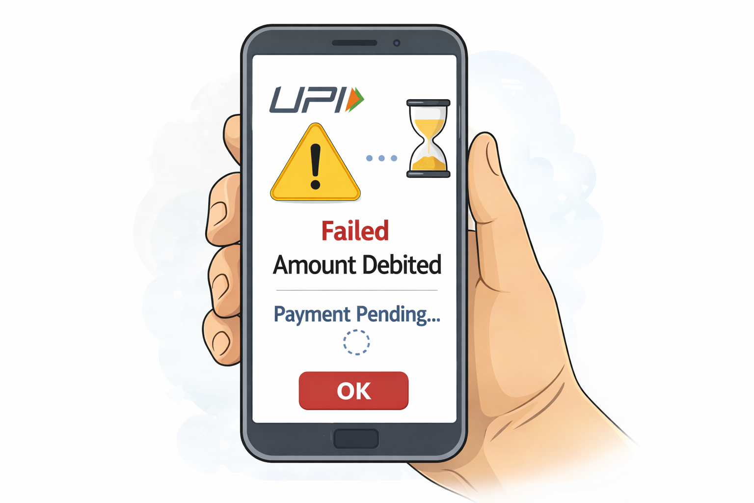 UPI payment failed showing money debited but transaction pending